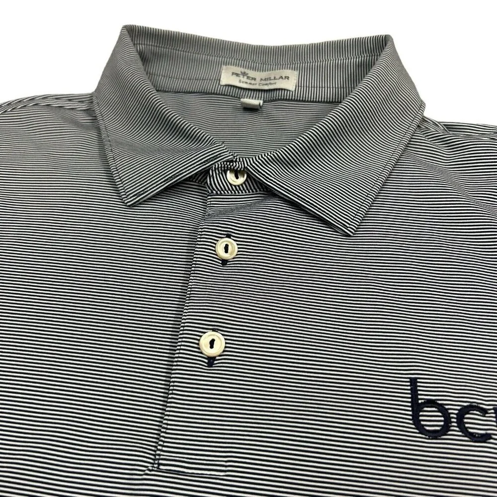 Peter Millar Summer Comfort Men's XL White Blue Stripled‎ Polo Golf Shirt